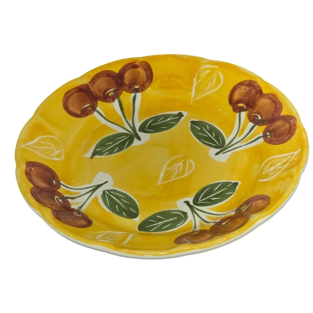 Pottery Barn Yellow Cherry Ceramic Set 1 Bowl 2 Scalloped Plates Made in Mexico